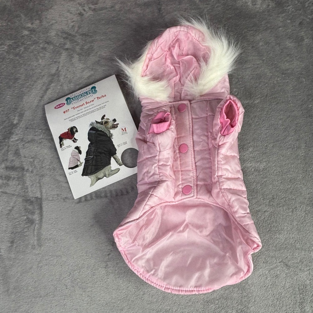 Everest Snow Parka Dog Medium Pink Quilted Faux Fur Hood Water Resist Jacket